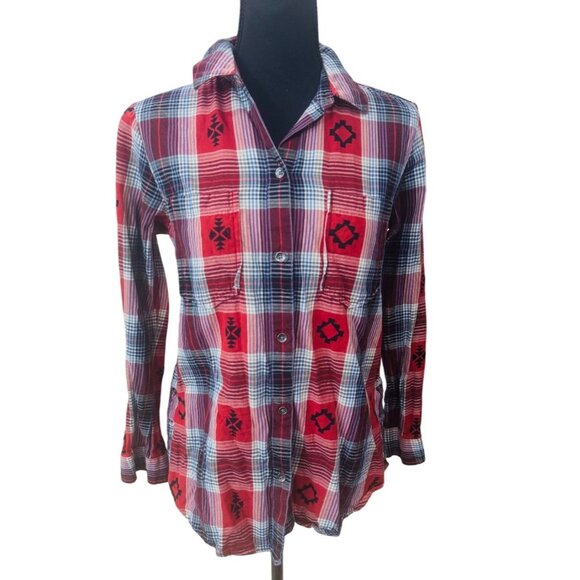 Ariat Womens Red Plaid Button-Up Western Cowgirl Shirt S Santa Fe Tribal Print - Picture 1 of 12
